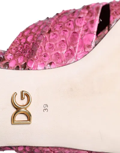 Pre-owned Dolce & Gabbana Pink Python Leather Kitten Heels Slides Women's Shoes ()