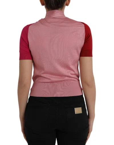 Dolce & Gabbana Pink Short Sleeves Pullover Ascot Collar Top In Pink