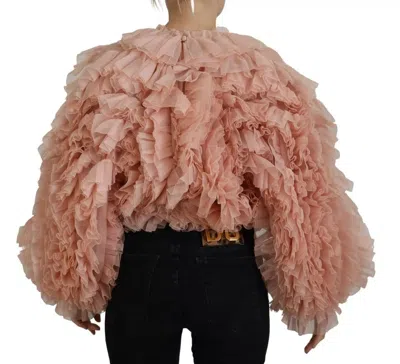 Pre-owned Dolce & Gabbana Pink Ruffles Long Sleeves Pullover Women's Sweater ()