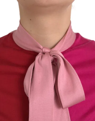 Dolce & Gabbana Pink Short Sleeves Pullover Ascot Collar Top In Pink