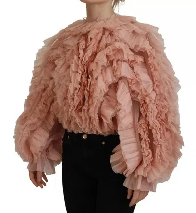 Pre-owned Dolce & Gabbana Pink Ruffles Long Sleeves Pullover Women's Sweater ()