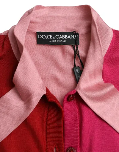 Dolce & Gabbana Pink Short Sleeves Pullover Ascot Collar Top In Pink