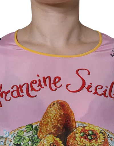Dolce & Gabbana Pink Silk Araneine Siciliana Print Short Sleeves Top In Pink