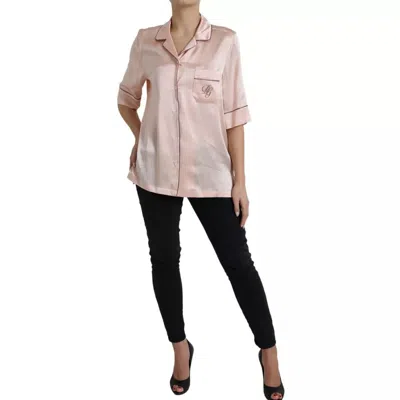 Pre-owned Dolce & Gabbana Pink Silk Long Sleeves Logo Pajama Blouse Women's Top ()