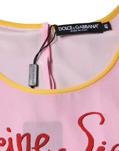 Dolce & Gabbana Pink Silk Araneine Siciliana Print Short Sleeves Top In Pink