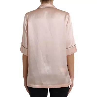 Pre-owned Dolce & Gabbana Pink Silk Long Sleeves Logo Pajama Blouse Women's Top ()