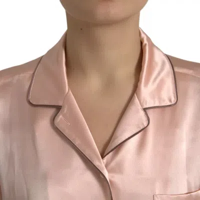 Pre-owned Dolce & Gabbana Pink Silk Long Sleeves Logo Pajama Blouse Women's Top ()