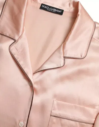 Pre-owned Dolce & Gabbana Pink Silk Long Sleeves Logo Pajama Blouse Women's Top ()