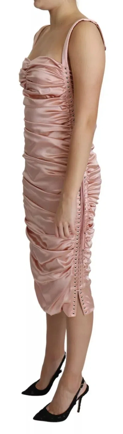 Pre-owned Dolce & Gabbana Pink Spaghetti Strap Bodycon Midi Women's Dress ()