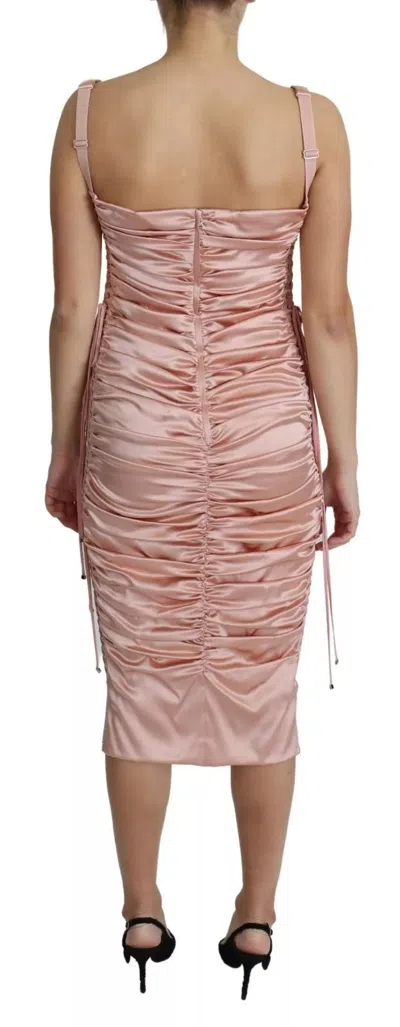 Pre-owned Dolce & Gabbana Pink Spaghetti Strap Bodycon Midi Women's Dress ()