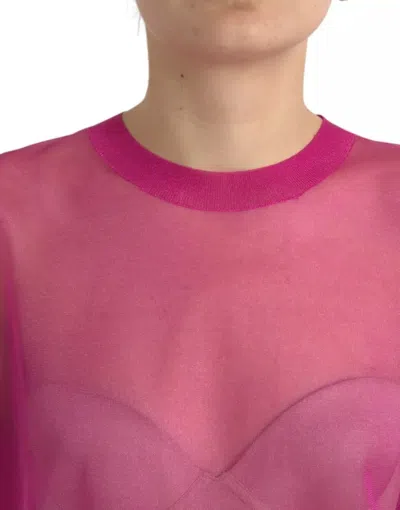 Pre-owned Dolce & Gabbana Pink Transparent Crewneck Long Sleeves Women's Top ()
