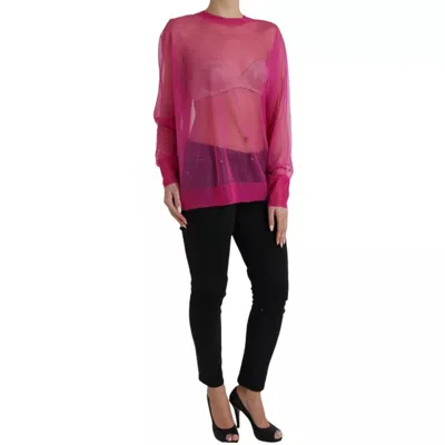 Pre-owned Dolce & Gabbana Pink Transparent Crewneck Long Sleeves Women's Top ()