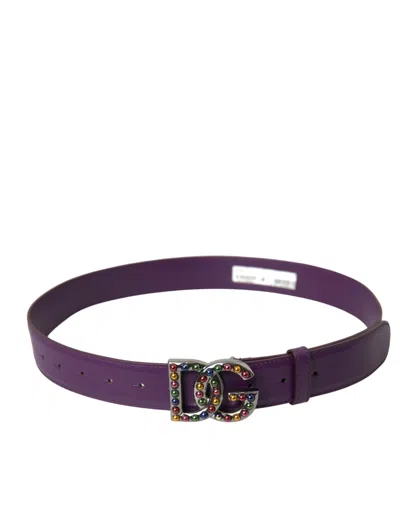 Dolce & Gabbana Purple Leather Dg Logo Studs Metal Buckle Belt In Purple