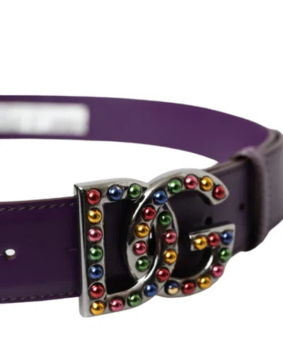 Dolce & Gabbana Purple Leather Dg Logo Studs Metal Buckle Belt In Purple