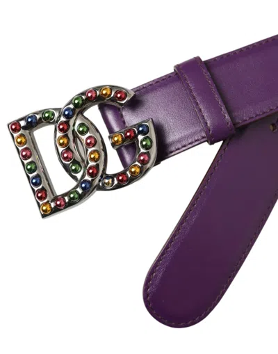Dolce & Gabbana Purple Leather Dg Logo Studs Metal Buckle Belt In Purple
