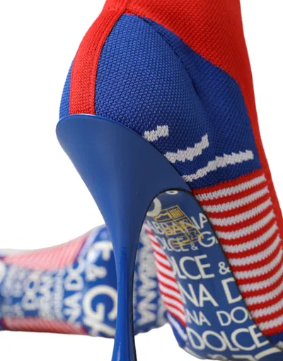 Pre-owned Dolce & Gabbana Red Blue Stretch Sock Style Ankle Boots Logo Women's Shoes () In Multicolor
