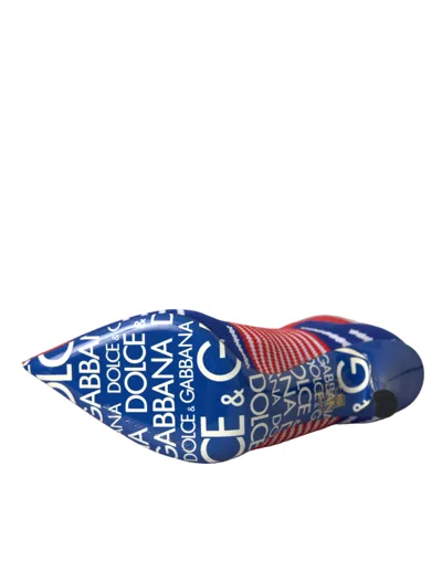 Pre-owned Dolce & Gabbana Red Blue Stretch Sock Style Ankle Boots Logo Women's Shoes () In Multicolor