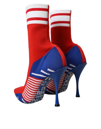 Dolce & Gabbana Red Blue Stretch Sock Style Short Boots Logo Women's Shoes In Multicolor
