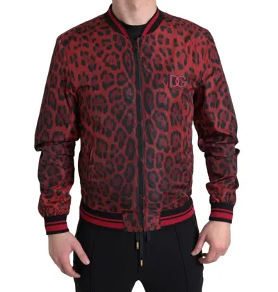 Pre-owned Dolce & Gabbana Red Leopard Bomber Short Coat Men's Jacket ()