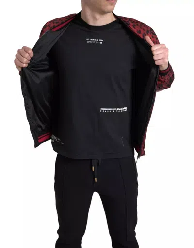 Pre-owned Dolce & Gabbana Red Leopard Bomber Short Coat Men's Jacket ()