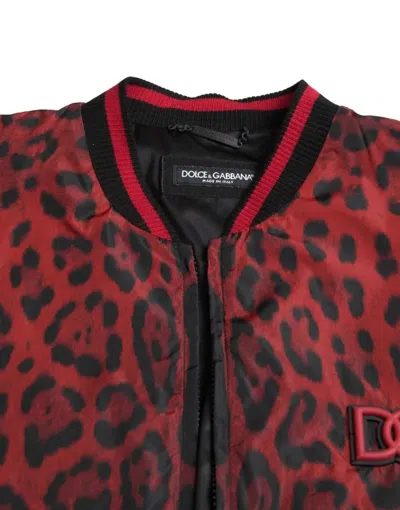 Pre-owned Dolce & Gabbana Red Leopard Bomber Short Coat Men's Jacket ()