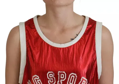 Pre-owned Dolce & Gabbana Red Nylon Logo Print Sleeveless Jersey Women's Top () In White And Red