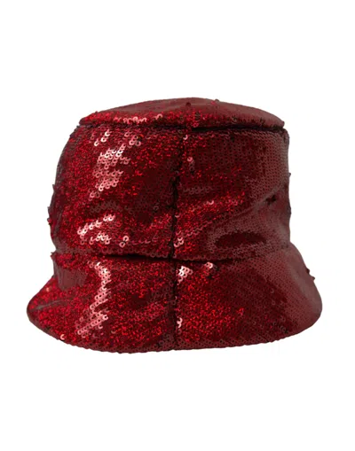Dolce & Gabbana Red Sequined Nylon Bucket Hat Men In Red
