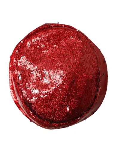 Dolce & Gabbana Red Sequined Nylon Bucket Hat Men In Red