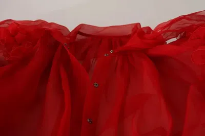 Pre-owned Dolce & Gabbana Red Silk Ascot Collar Ruffles Blouse Women's Top ()