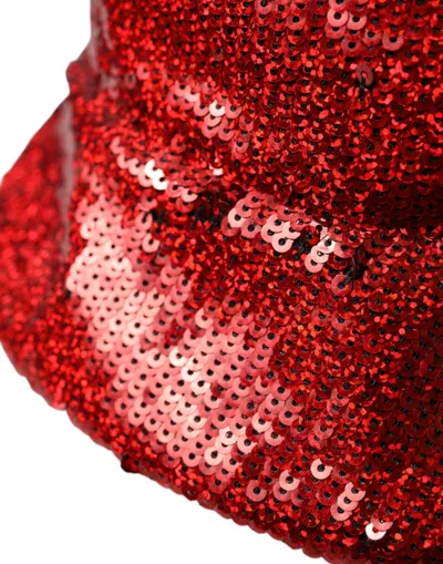 Dolce & Gabbana Red Sequined Nylon Bucket Hat Men In Red