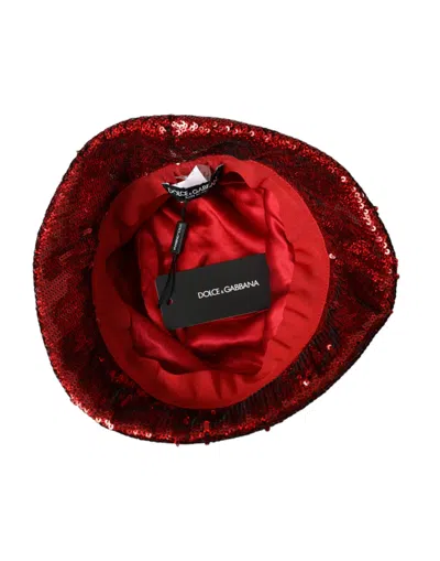 Dolce & Gabbana Red Sequined Nylon Bucket Hat Men In Red