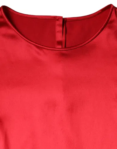 Pre-owned Dolce & Gabbana Red Satin Lace Trim Round Neck Blouse Women's Top ()