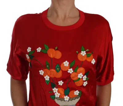 Dolce & Gabbana Red Silk Orange Vase Crystal Top In Red