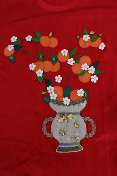 Dolce & Gabbana Red Silk Orange Vase Crystal Top In Red