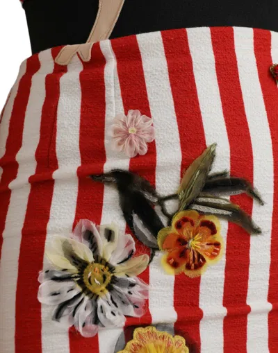 Dolce & Gabbana Red White Floral Sleeveless Sheath Midi Dress In White And Red