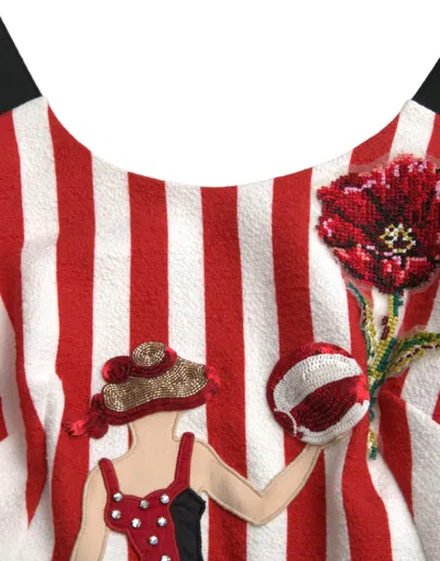 Dolce & Gabbana Red White Floral Sleeveless Sheath Midi Dress In White And Red
