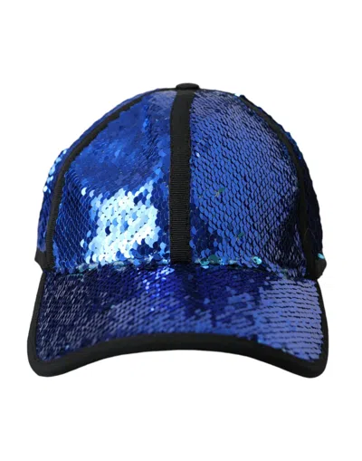 Dolce & Gabbana Royal Blue Sequin Baseball Hat Men In Blue