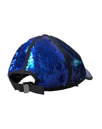 Dolce & Gabbana Royal Blue Sequin Baseball Hat Men In Blue