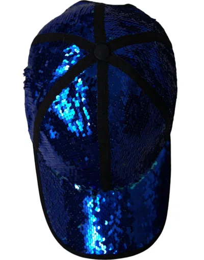 Dolce & Gabbana Royal Blue Sequin Baseball Hat Men In Blue