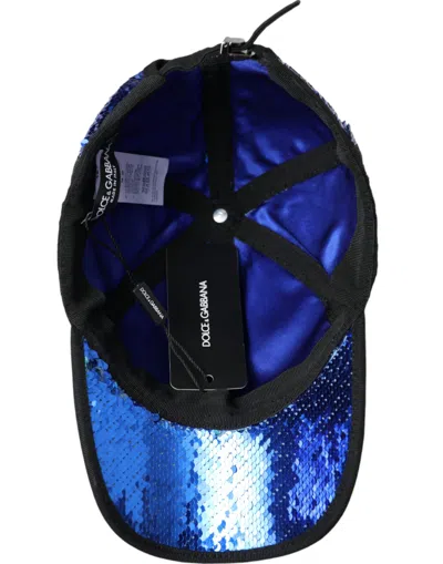 Dolce & Gabbana Royal Blue Sequin Baseball Hat Men In Blue