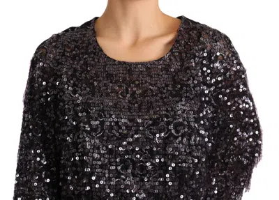 Dolce & Gabbana Black Sequined Long Sleeve Shift Midi Dress In Black