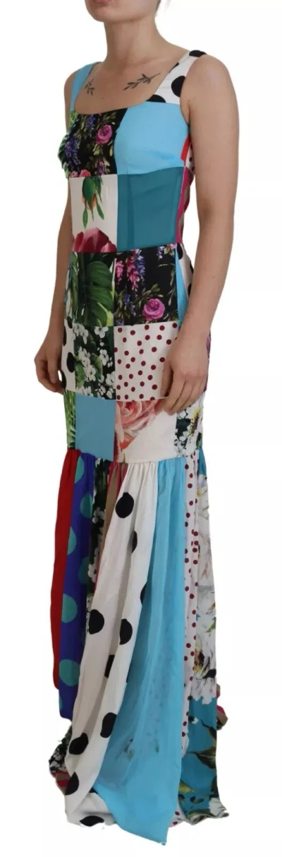 Pre-owned Dolce & Gabbana Silk Multicolor Patchwork Sheath Maxi Women's Dress ()