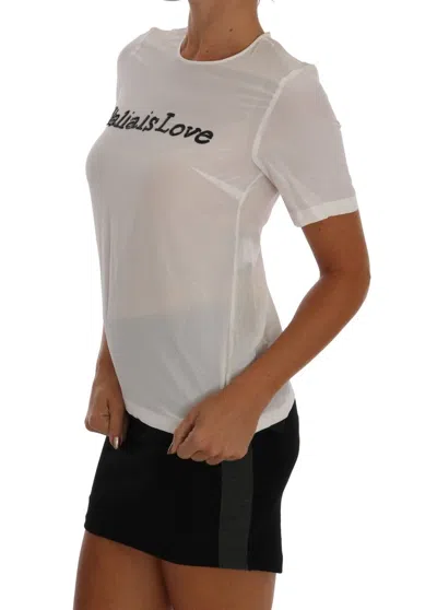 Dolce & Gabbana White Silk Italia Is Love Blouse T-shirt In White