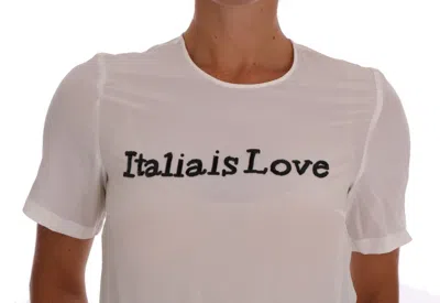 Dolce & Gabbana White Silk Italia Is Love Blouse T-shirt In White