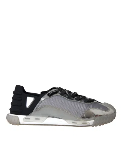 Pre-owned Dolce & Gabbana Silver Black Nylon Ns1 Low Top Sneakers Men Men's Shoes () In Black | Silver