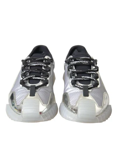 Pre-owned Dolce & Gabbana Silver Black Nylon Ns1 Low Top Sneakers Men Men's Shoes () In Black | Silver
