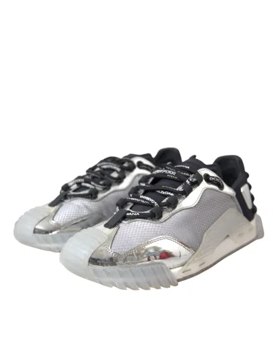 Pre-owned Dolce & Gabbana Silver Black Nylon Ns1 Low Top Sneakers Men Men's Shoes () In Black | Silver