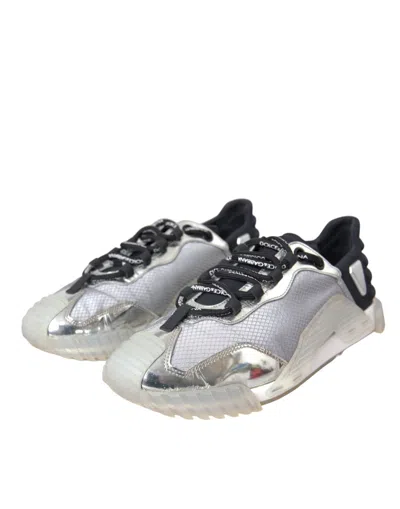 Pre-owned Dolce & Gabbana Silver Black Nylon Ns1 Low Top Sneakers Men Men's Shoes () In Black | Silver