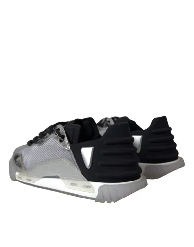 Pre-owned Dolce & Gabbana Silver Black Nylon Ns1 Low Top Sneakers Men Men's Shoes () In Black | Silver