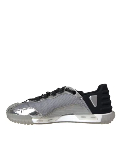 Pre-owned Dolce & Gabbana Silver Black Nylon Ns1 Low Top Sneakers Men Men's Shoes () In Black | Silver